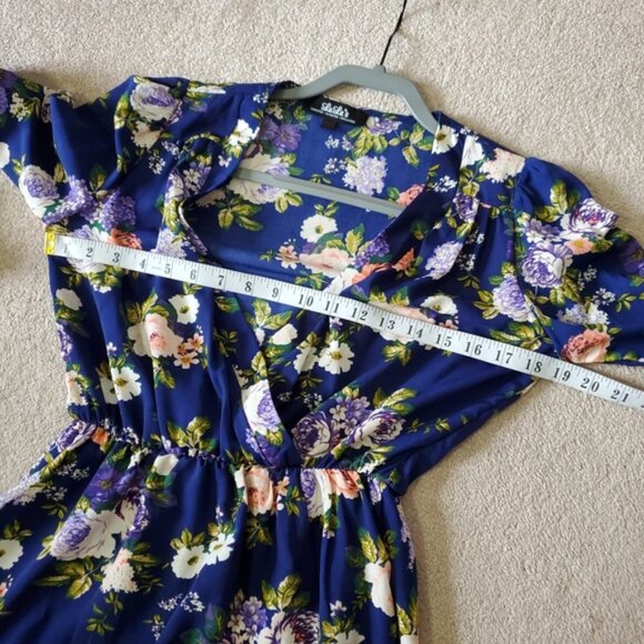 Lulus Honey Punch Floral Blue Faux Wrap Cottagecore Feminine Longsleeve Dress S - Picture 8 of 10
